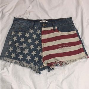 Others Follow American Flag Jean Shorts